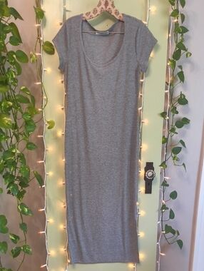 Women's No Boundaries Grey Basic Ribbed Ankle Cap Sleeve T-shirt Dress L